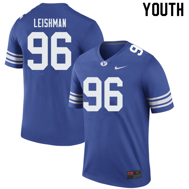 Youth #96 Tanner Leishman BYU Cougars College Football Jerseys Sale-Royal - Click Image to Close